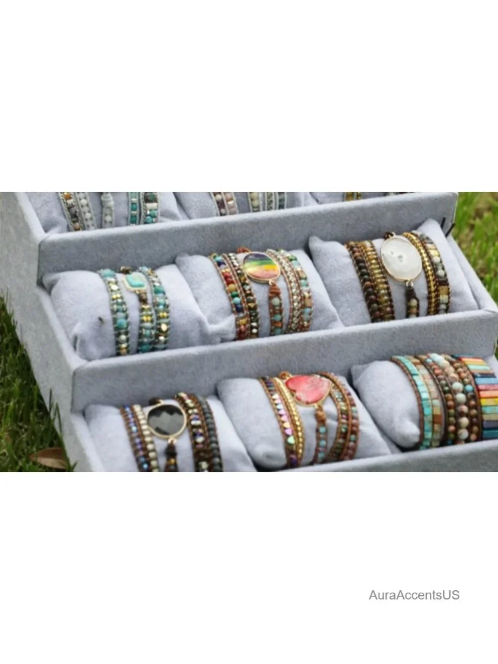 Boho Handmade Wrap Leather Tube Crystal Stone Bracelet for Women